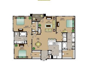 Three bedroom, two bath, Kitchen, dinning room, living room, laundry room, patio, three walk in closets