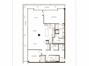 Two bedroom, two and a half bathroom, terrace, living room, dining room, kitchen, two walk in closet, laundry room, utility closet, coat closet, and pantry. 2057 square feet B11 floor plan.