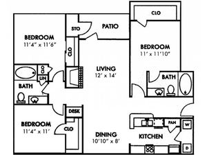 Escalante Apartment Homes, C1 Three Bedroom Floor Plan