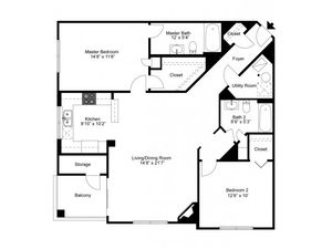 Two Bedroom Two Bathroom Floor Plan Redline