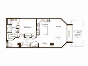 One bedroom, one bathroom, kitchen, living room, pantry , coat closet, walk in closet, laundry room, utility room, and one study.