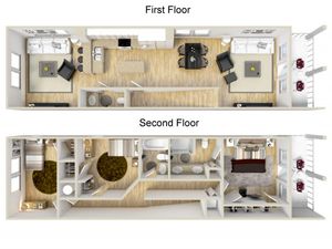 Three bedroom two and a half bath town home 3D floor plan