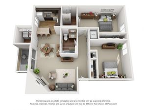 Conifer floorplan 2 bed 2 bath 1043 sqft