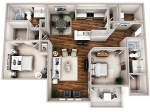 2 Bedroom 2 Bathroom Extended Layout