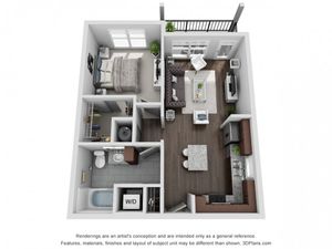 Acadian 1 Bedroom & 1 Bathroom Floor Plan At San Mateo Crossing Apartments