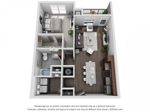 Dominion 1 Bedroom & 1 Bathroom Floor Plan At San Mateo Crossing Apartments