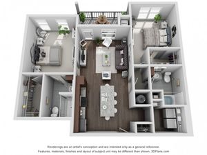 Mariner 2 Bedroom & 2 Bathroom Floor Plan At San Mateo Crossing Apartments