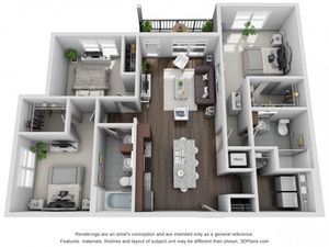 Zephyr 3 Bedroom & 2 Bathroom Floor Plan At San Mateo Crossing Apartments