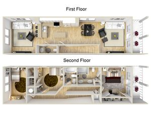 Three bedroom two and a half bath town home 3D floor plan