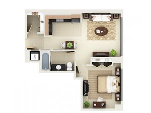One Bedroom One Bathroom Floor Plan A1