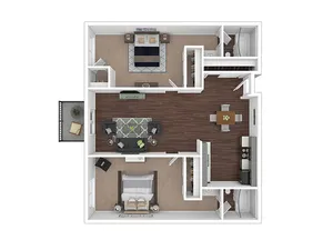 Modern floor plan with 2 spacious bedrooms, inviting living area, contemporary kitchen, and private balcony.