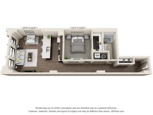 One Bed One Bath 862 sqft