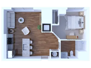 1 Bedroom/1 Bathroom-611 square feet