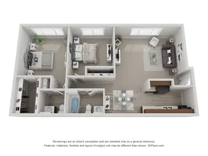 2 bedroom floor plan featuring 2 bedrooms, cozy living area, stylish kitchen, and 2 bathrooms, ideal for comfortable living.