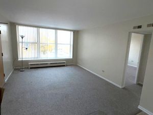 Living room looking at 3 large windows fully carpeted