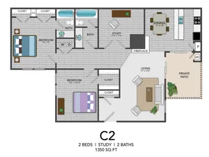 C2 - 2BD, 2BA - 1350SF