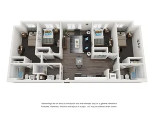 Modern 3D floor plan featuring three spacious bedrooms, a stylish living area, and a contemporary kitchen with elegant finishes.