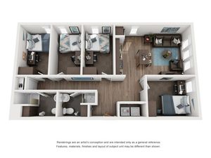 Arena District Apartments - Three-Bedroom Floorplan