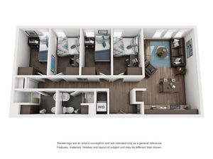 Arena District Apartments - Three-Bedroom Floorplan