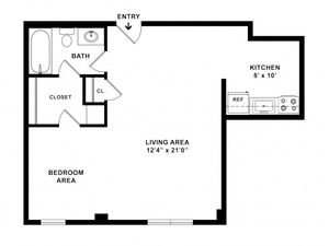 575 sq ft 1BR/1BA Standard Floorplan