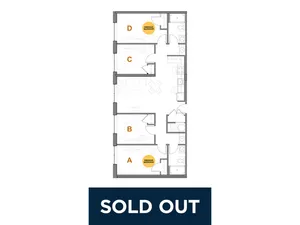 Modern 2D floor plan layout featuring three premium bedrooms, open living space, and kitchen area. Currently sold out.