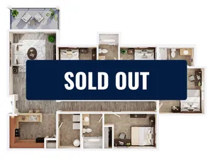 Elegant 3-bedroom apartment floor plan with modern kitchen, cozy living space, and stylish balcony, sold out due to high demand.