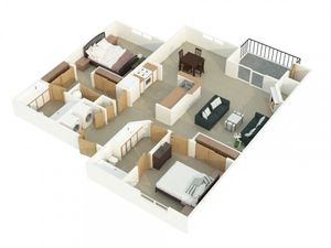Canyon Springs 2-bedroom apartment floor plan with private bedrooms and open-concept kitchen in Lynnwood Washington