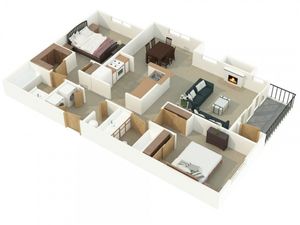 Canyon Springs 2-bedroom apartment floor plan layout with open living and dining area in Lynnwood WA