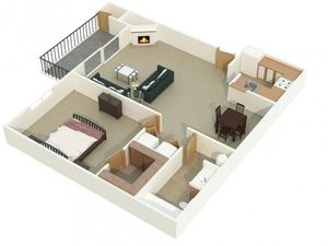 Canyon Springs 1-bedroom apartment floor plan with spacious living area and full kitchen in Lynnwood Washington