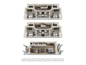 Elegant multi-level floor plan featuring spacious living areas, multiple bedrooms, and modern amenities, ideal for family living.