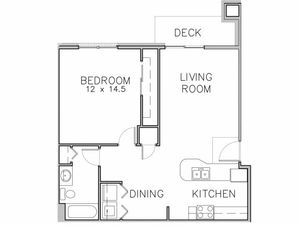 floor plan image of a 1 bedroom and 1 bathroom apartment home
