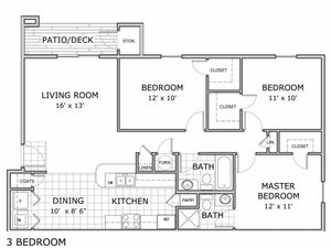 Watermill Park 3 bedroom apartment home floor plan image