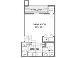 floor plan image of studio apartment at Cambridge Park