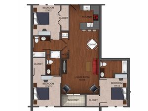 floor plan image of 3 bedroom apartment home image