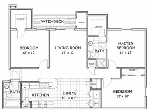Floor plan image of 3 bedroom apartment home at Battlefield Park