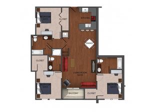 3 bedroom deluxe furnished floor plan at Township 28