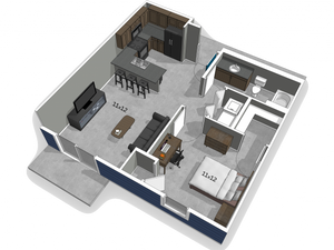 The Falcon apartments one bedroom floor plan with concrete flooring