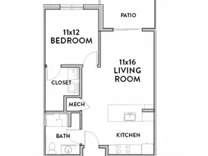 1 Bedroom ADA Floor Plan with Room Dimensions