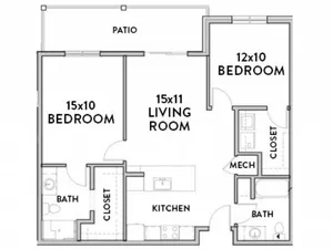 2 Bedroom B Floor Plan with Room Dimensions