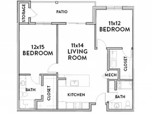 2 Bedroom C Floor Plan with Room Dimensions