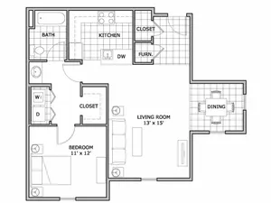 The Abbey Apartment Homes one bedroom floor plan image