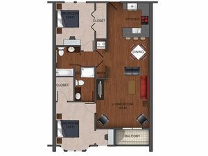 2 bedroom apartment home floor plan at Township 28