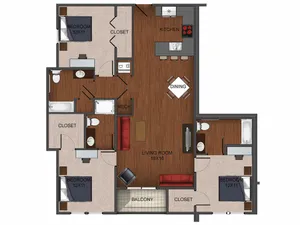 3 bedroom deluxe furnished floor plan at Township 28