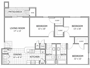 Coryell Crossing Apartments Three Bedroom Floor Plan