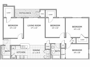 Coryell Crossing Apartments Four Bedroom Floor Plan