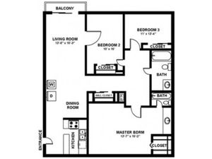 3 Bedroom 2 Bath - 1120 sf