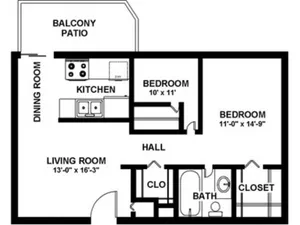 2 Bedroom 1 Bath  - 900 sf