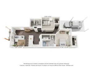 Two Bed / Two Bath - 972 sq ft