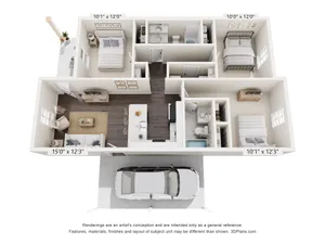Three Bed / Two Bath - 1001 sq ft