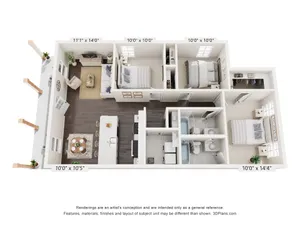 Three Bed / Two Bath - 1046 sq ft